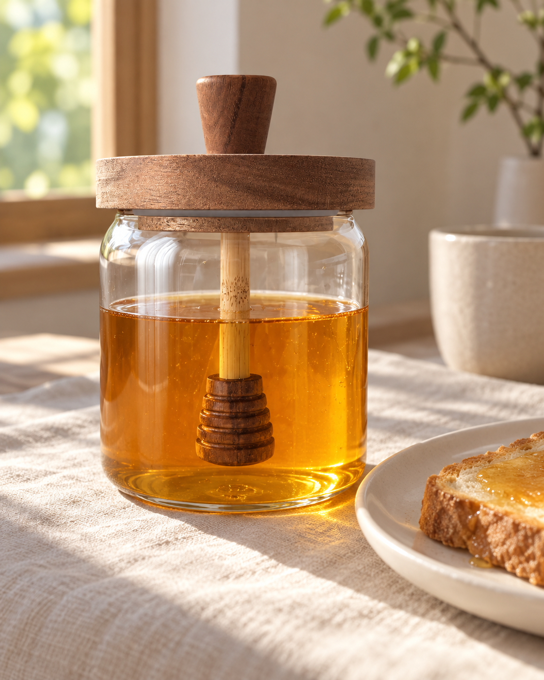 Glass Honey Jar with Wooden Dipper