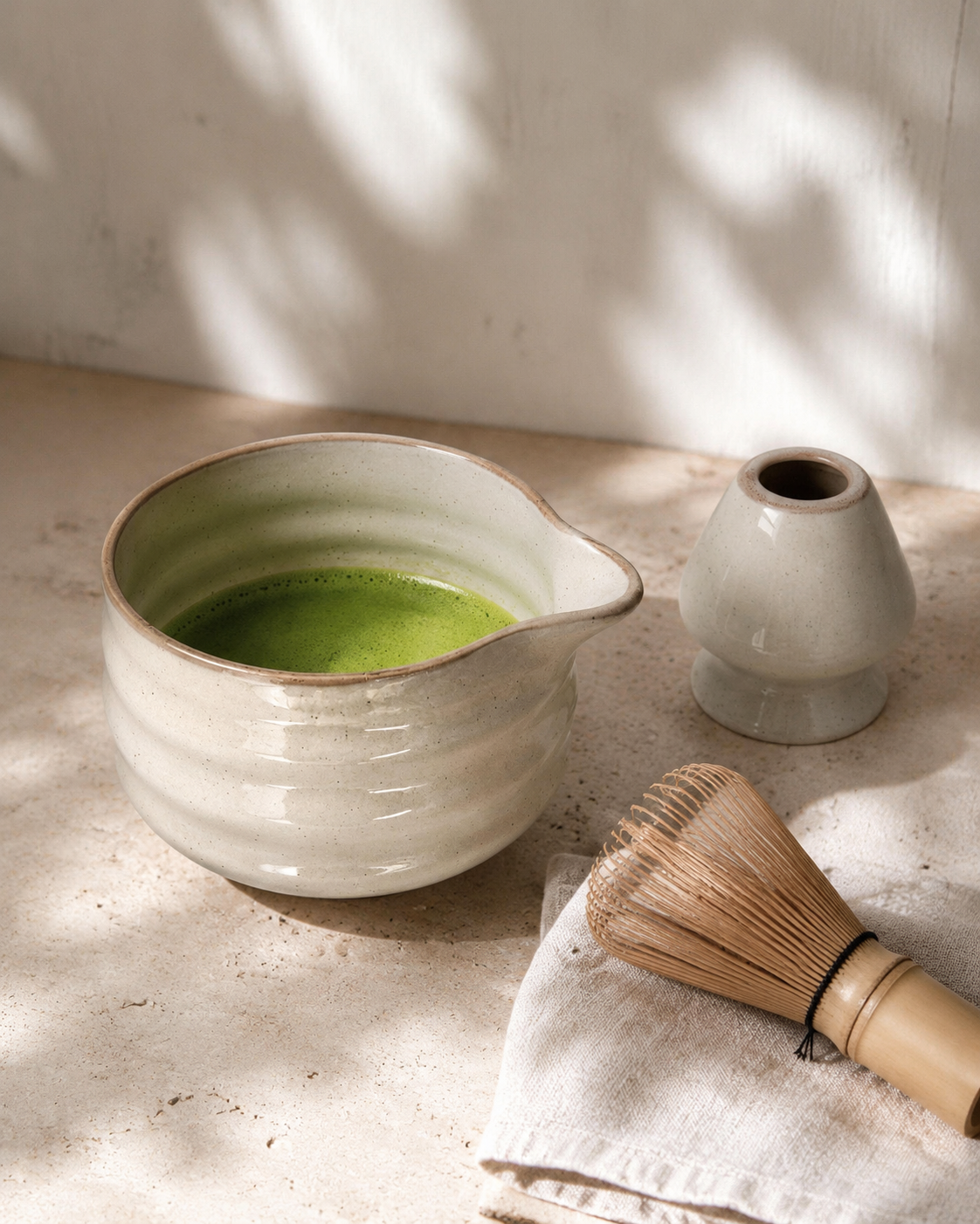Speckled Ceramic Matcha Bowl & Whisk Holder Set