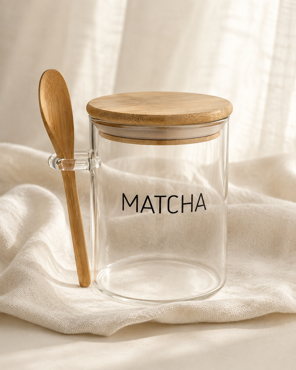 Glass Matcha Canister with Wooden Lid & Spoon