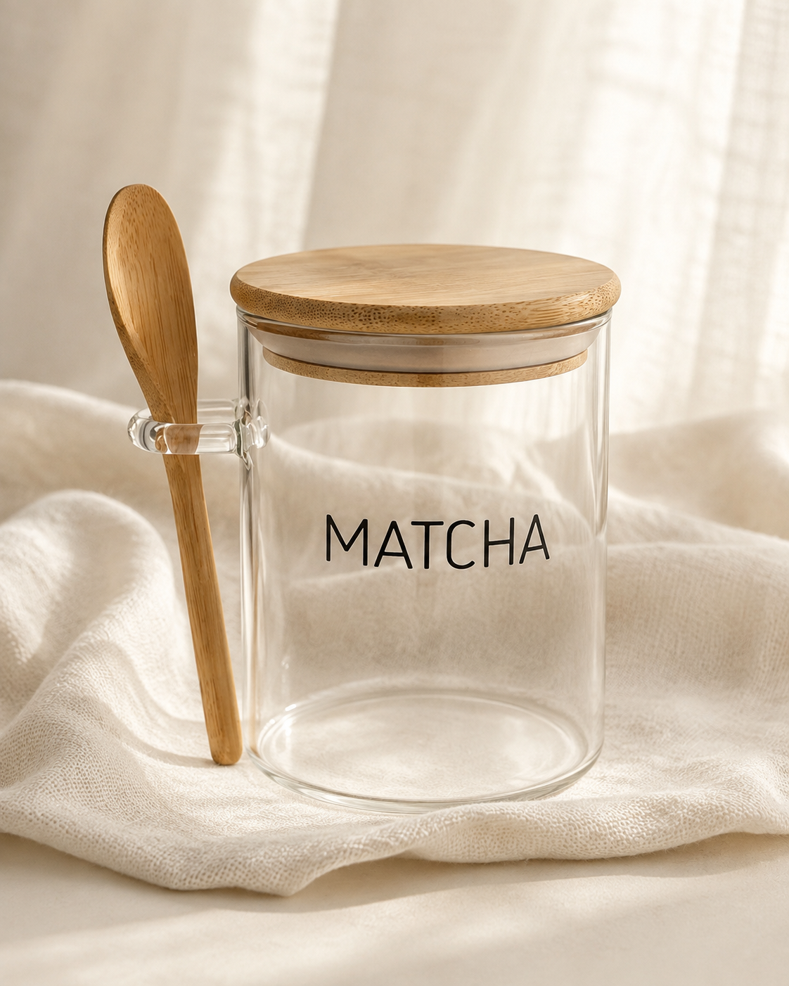 Glass Matcha Canister with Wooden Lid & Spoon
