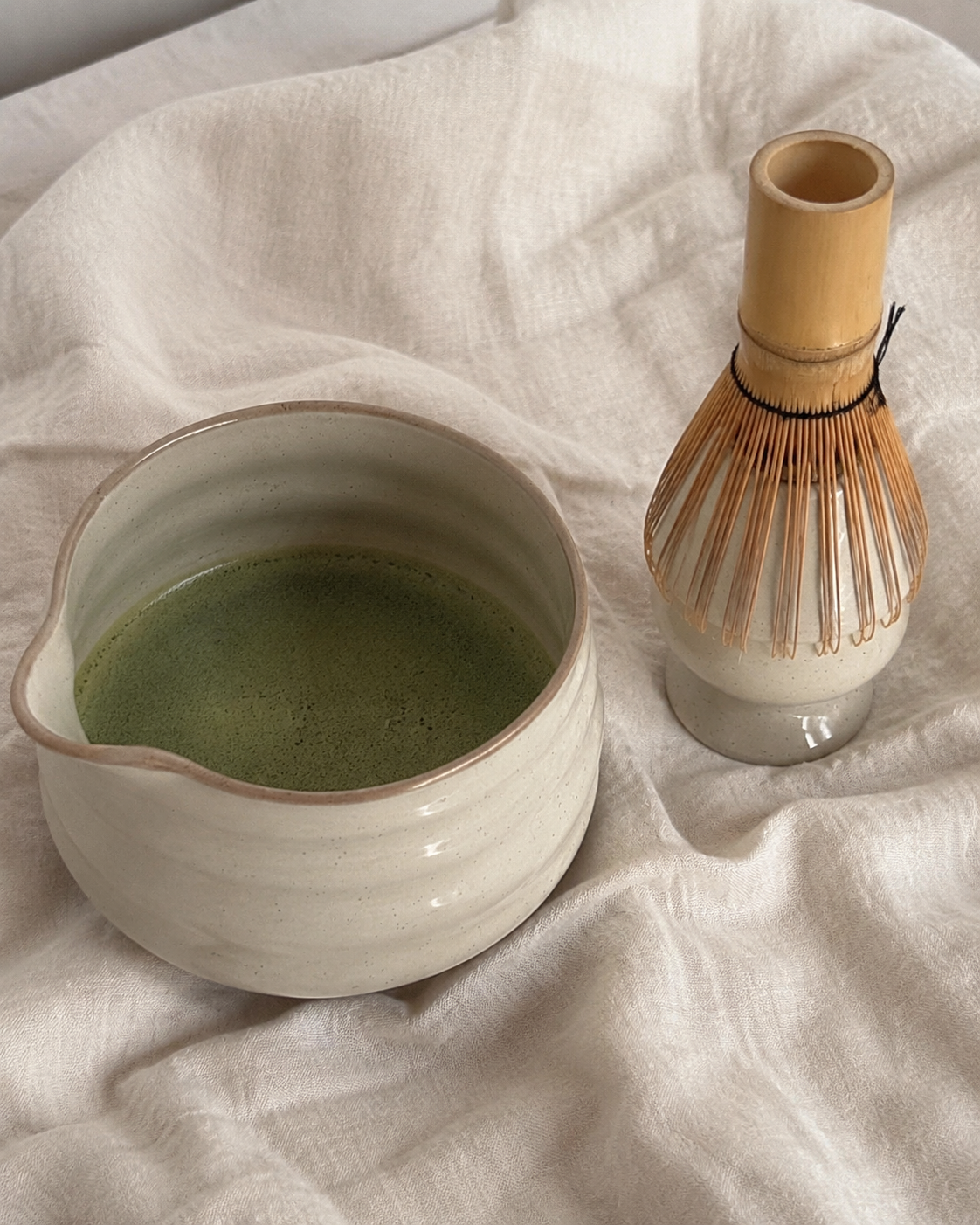 Speckled Ceramic Matcha Bowl & Whisk Holder Set