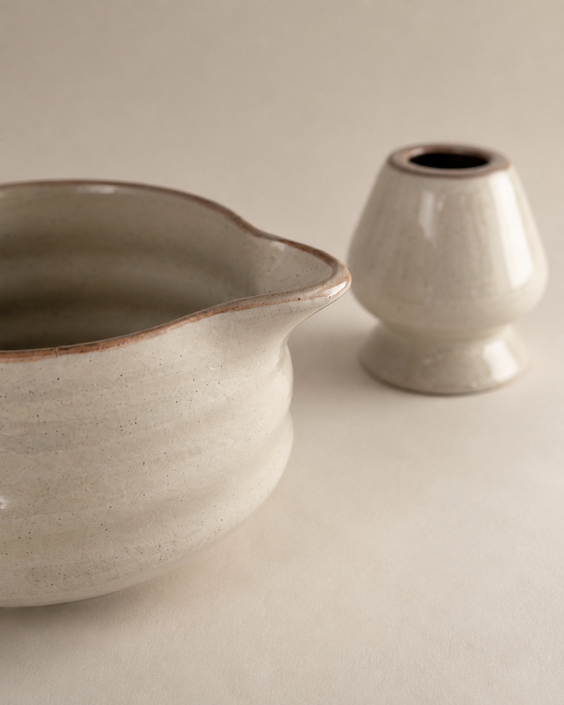 Speckled Ceramic Matcha Bowl & Whisk Holder Set