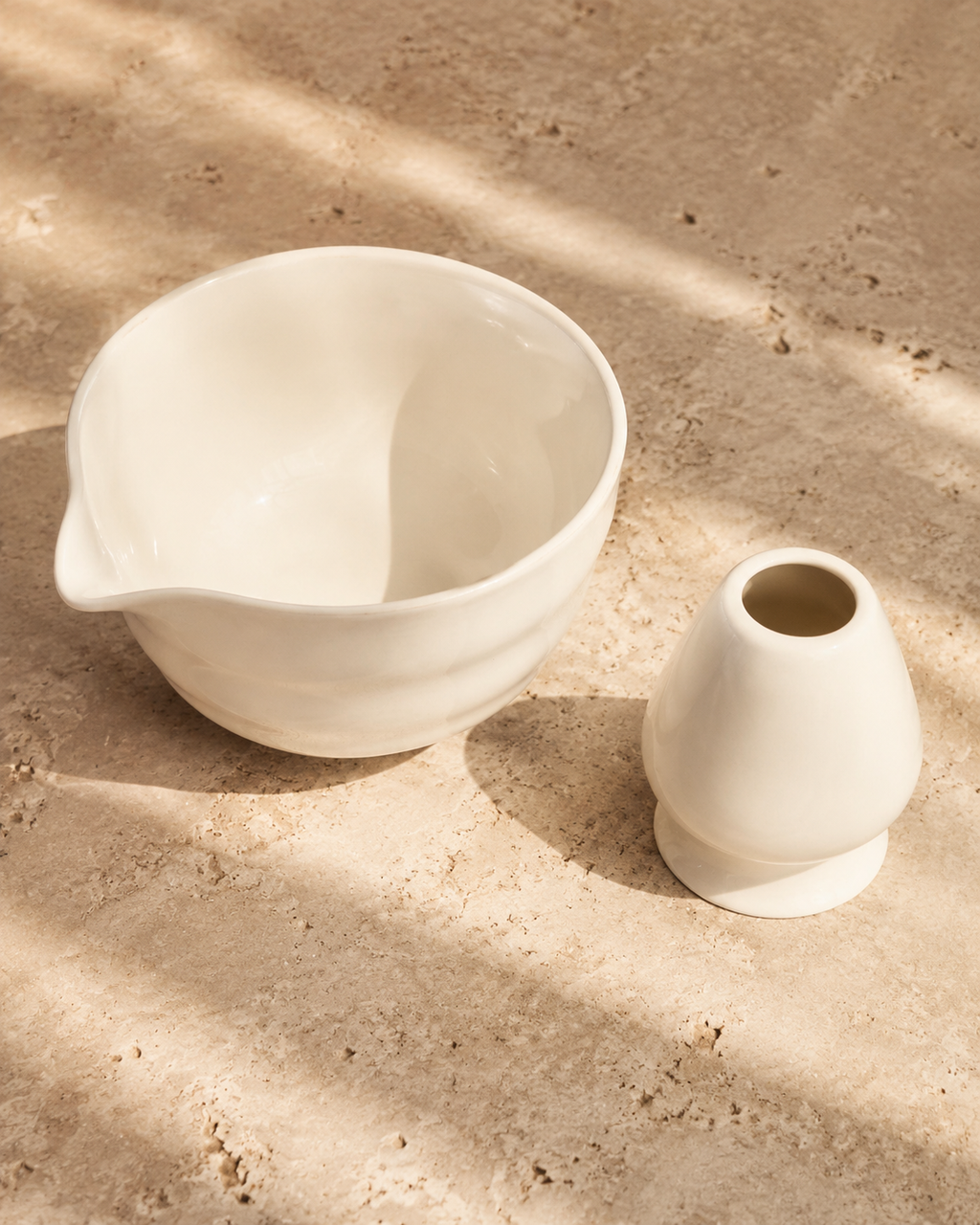 Ivory Ceramic Matcha Bowl & Whisk Holder set