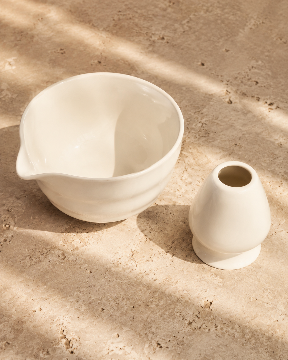 Ivory Ceramic Matcha Bowl & Whisk Holder set