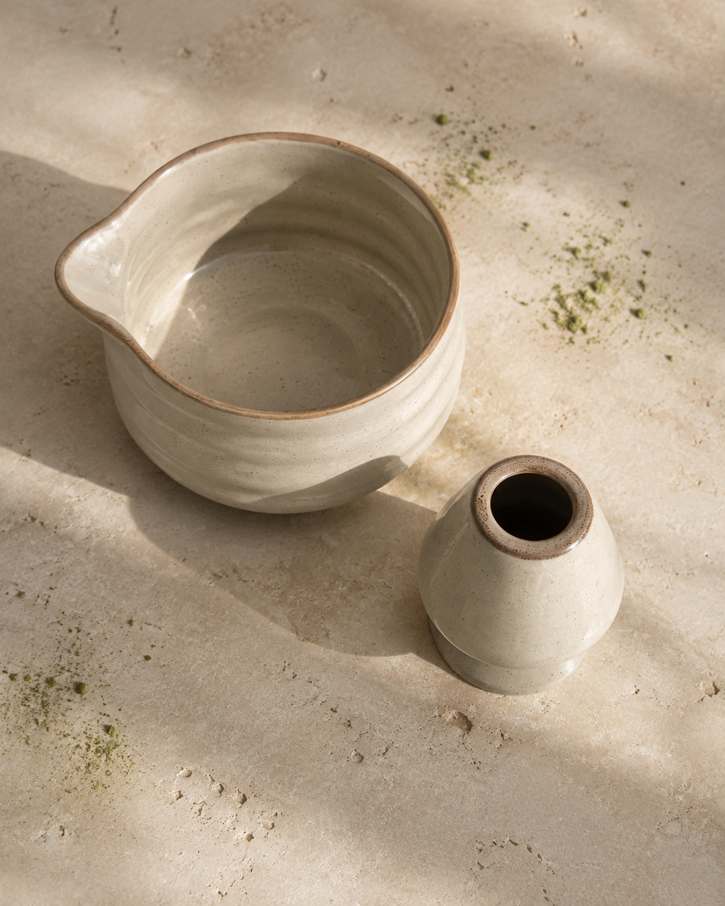 Speckled Ceramic Matcha Bowl & Whisk Holder Set