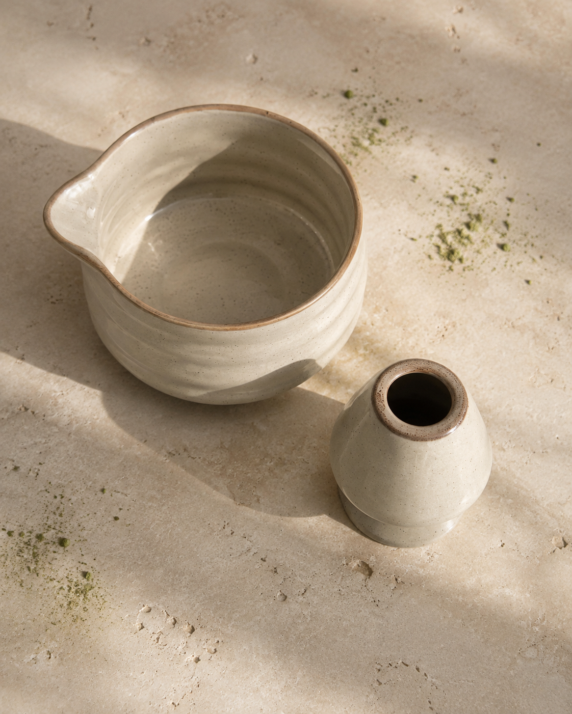 Speckled Ceramic Matcha Bowl & Whisk Holder Set