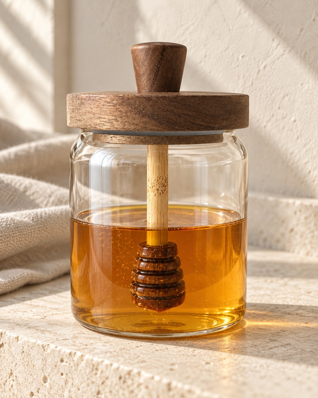 Glass Honey Jar with Wooden Dipper