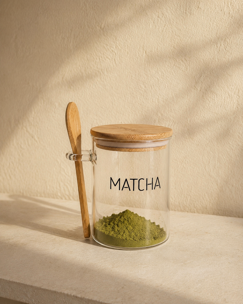 Glass Matcha Canister with Wooden Lid & Spoon