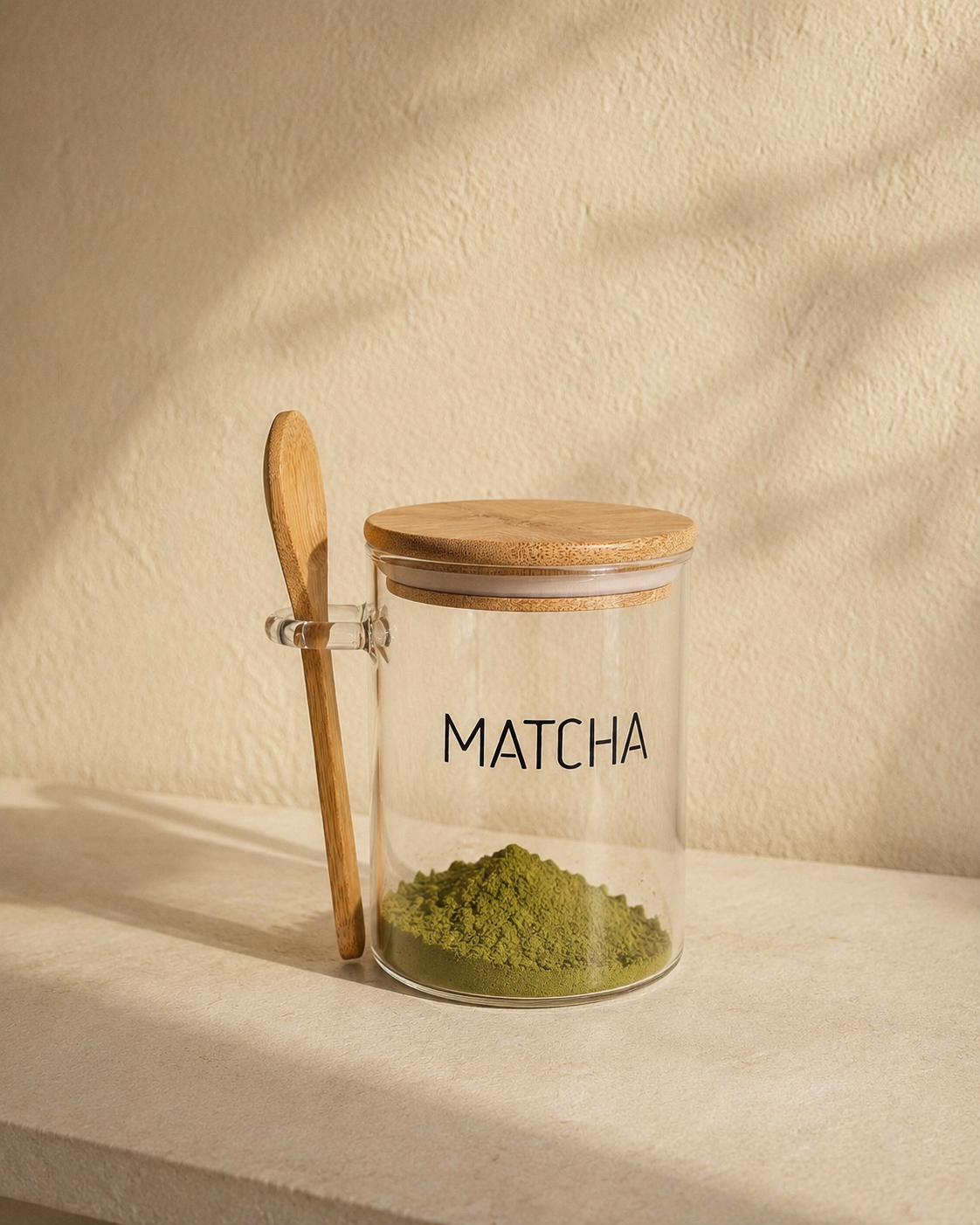Glass Matcha Canister with Wooden Lid & Spoon