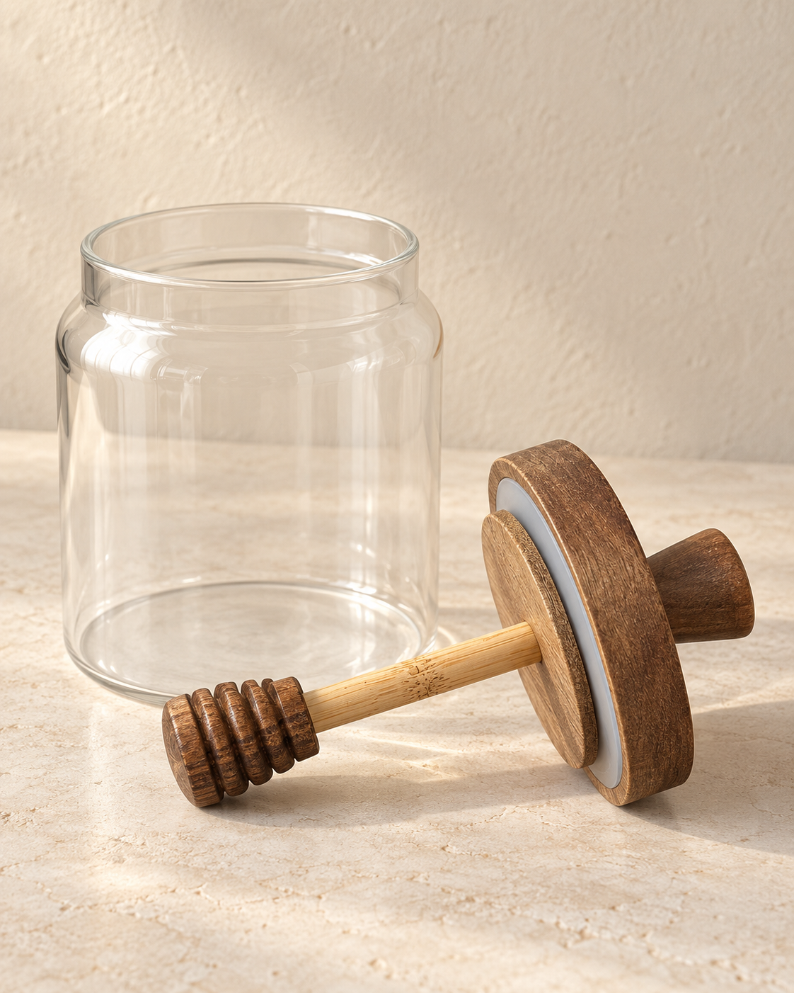 Glass Honey Jar with Wooden Dipper