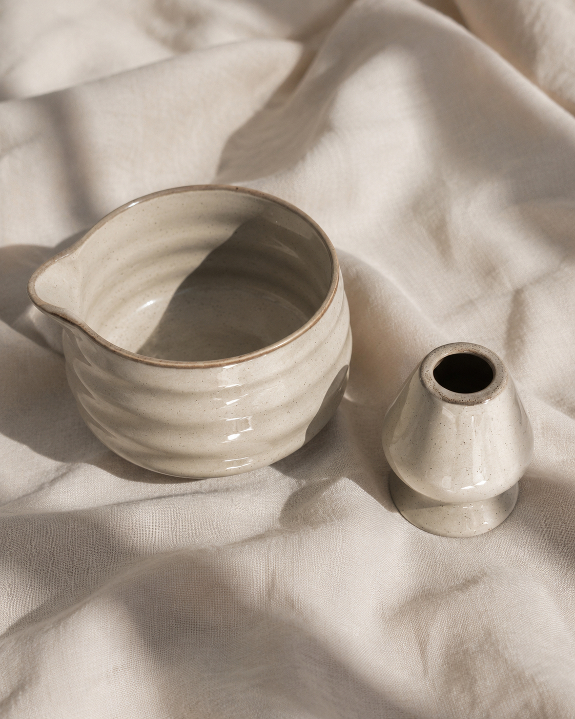 Speckled Ceramic Matcha Bowl & Whisk Holder Set
