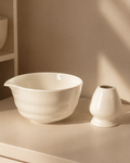 Ivory Ceramic Matcha Bowl & Whisk Holder set