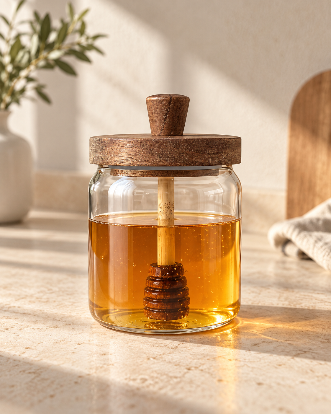 Glass Honey Jar with Wooden Dipper