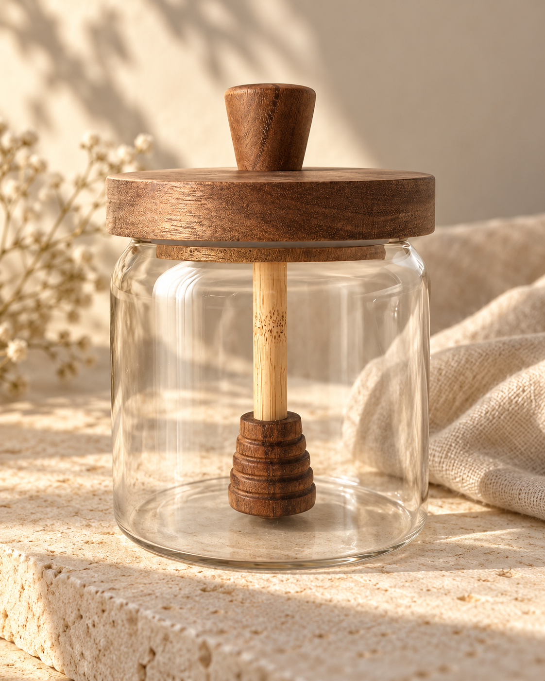 Glass Honey Jar with Wooden Dipper