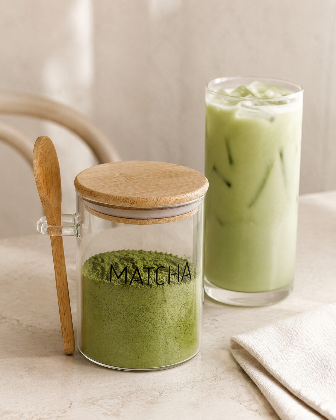Glass Matcha Canister with Wooden Lid & Spoon