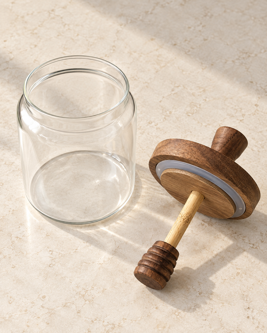 Glass Honey Jar with Wooden Dipper