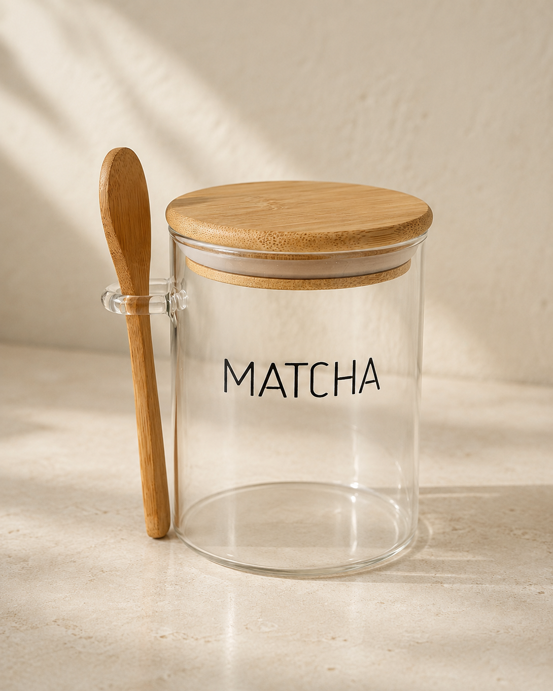 Glass Matcha Canister with Wooden Lid & Spoon