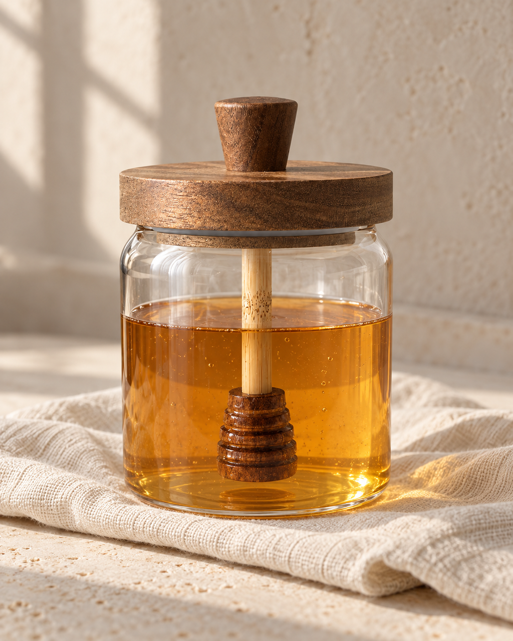 Glass Honey Jar with Wooden Dipper