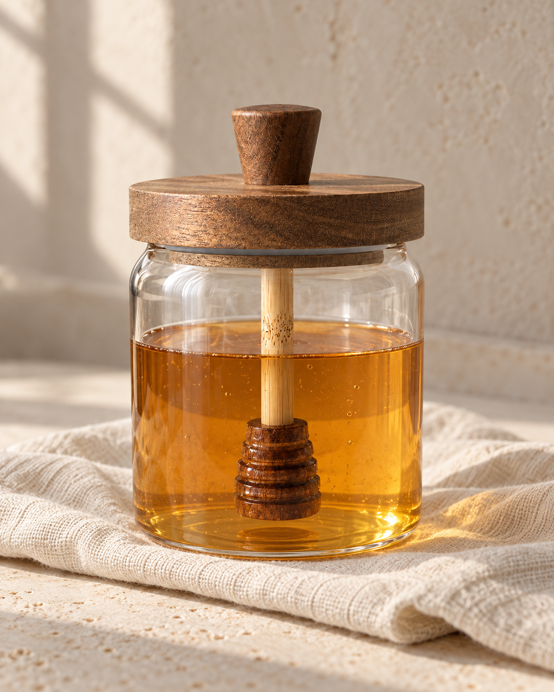 Glass Honey Jar with Wooden Dipper