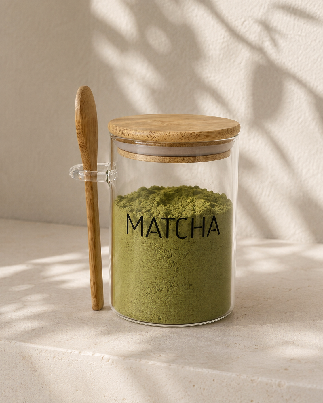 Glass Matcha Canister with Wooden Lid & Spoon